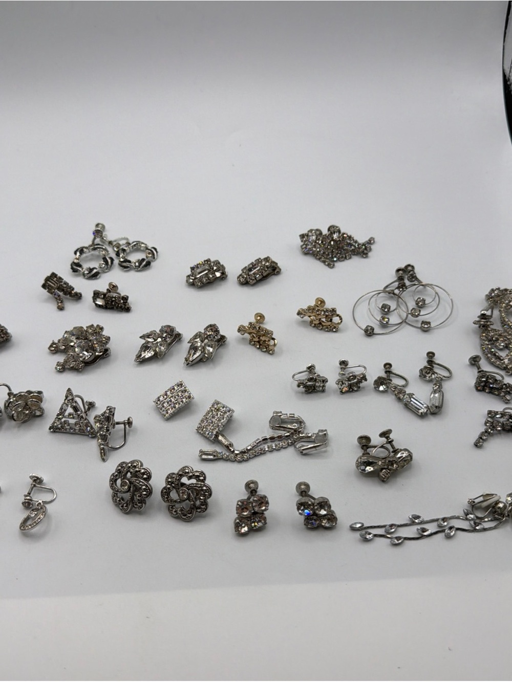 Vintage Clear Crystal Cocktail Earrings Lot Of  24 Clip On / Screw Back